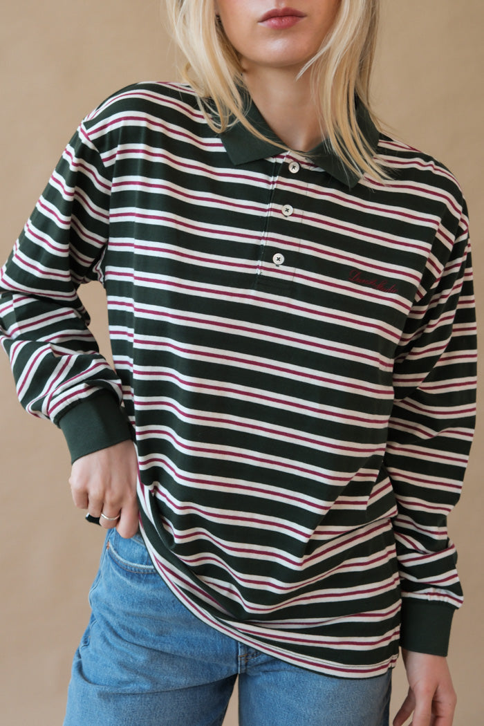UNISEX MULTI STRIPE COLLARED T-SHIRT