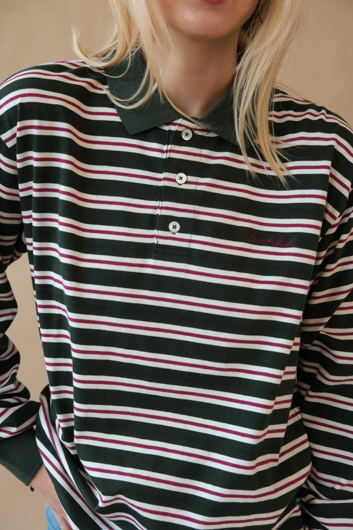 UNISEX MULTI STRIPE COLLARED T-SHIRT