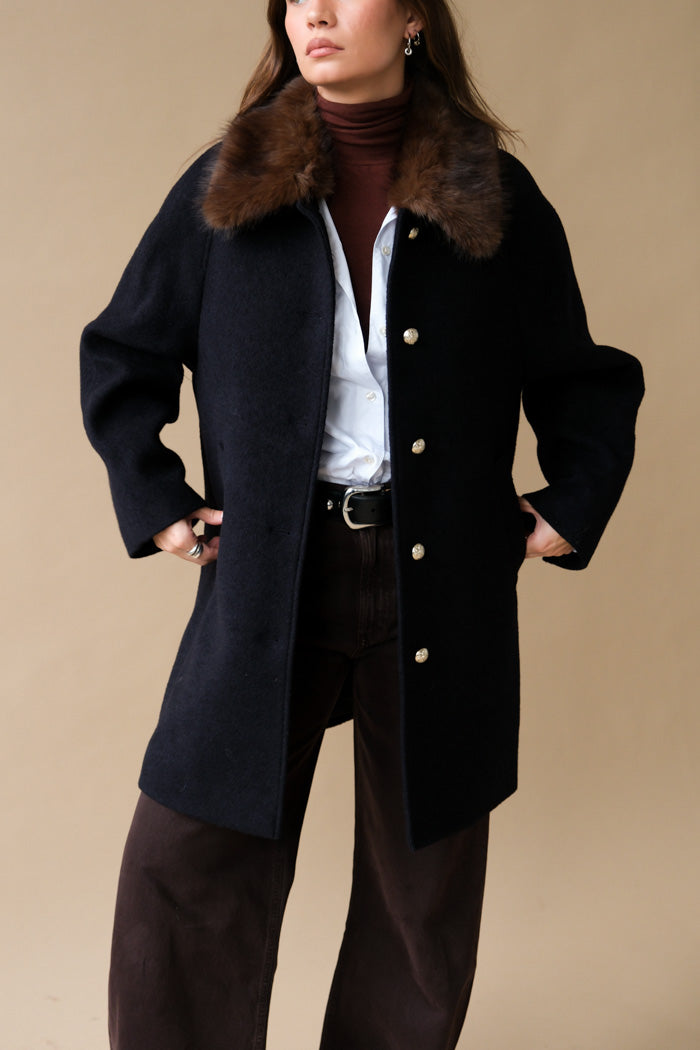 BOUCLE WOOL HALF COAT