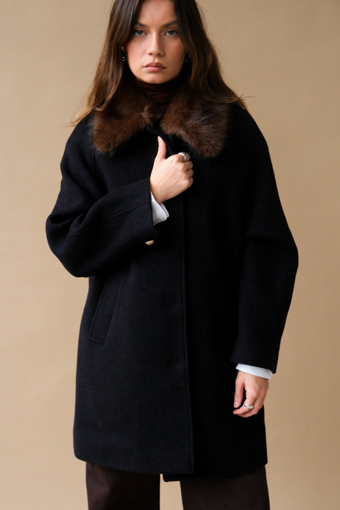 BOUCLE WOOL HALF COAT