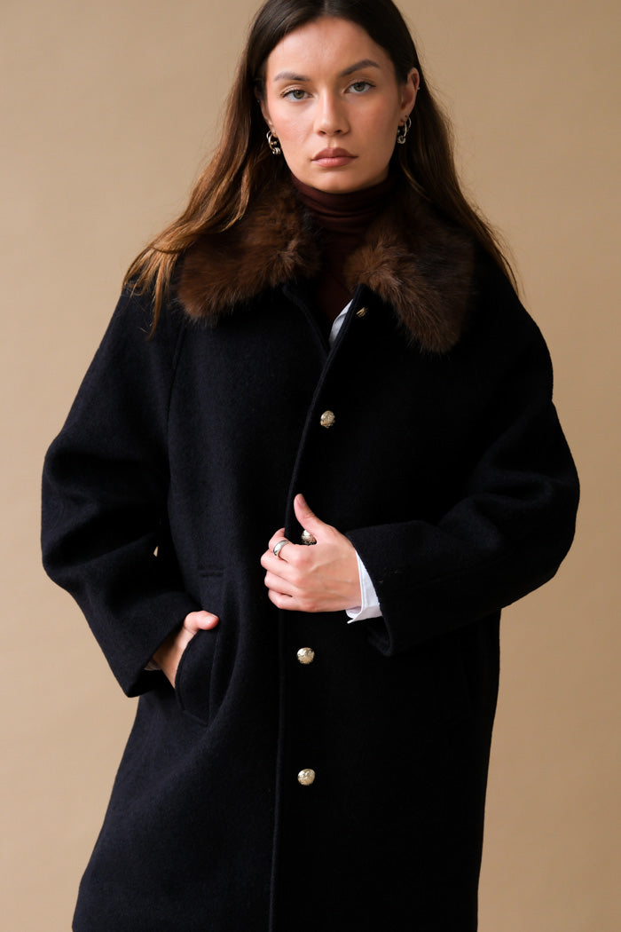 BOUCLE WOOL HALF COAT