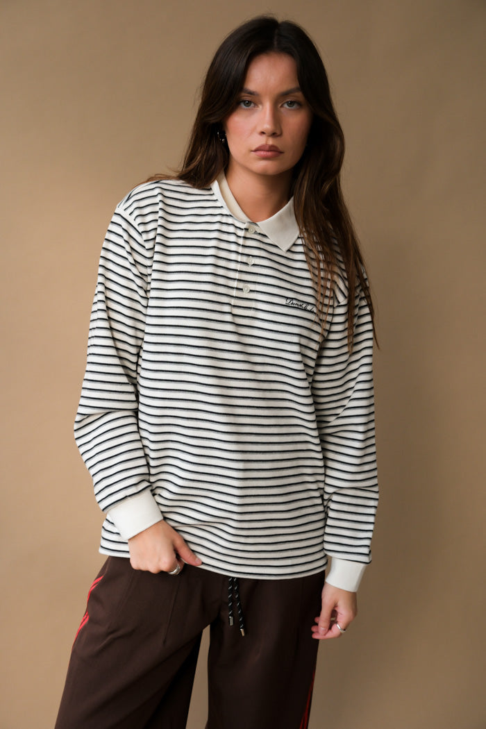 UNISEX MULTI STRIPE COLLARED T-SHIRT