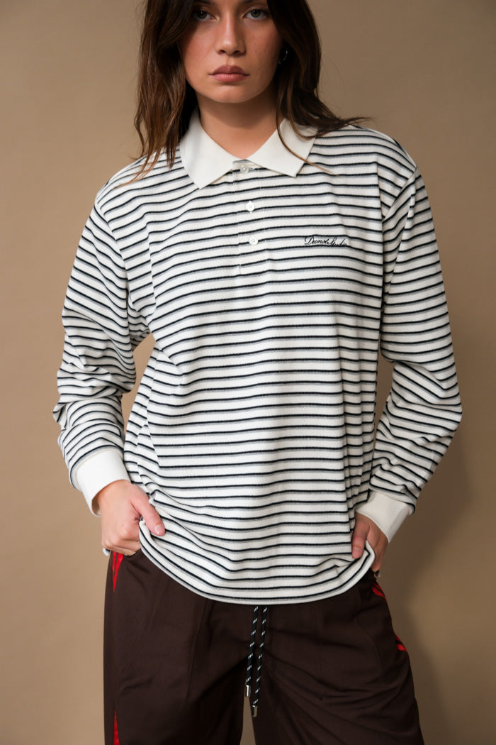 UNISEX MULTI STRIPE COLLARED T-SHIRT