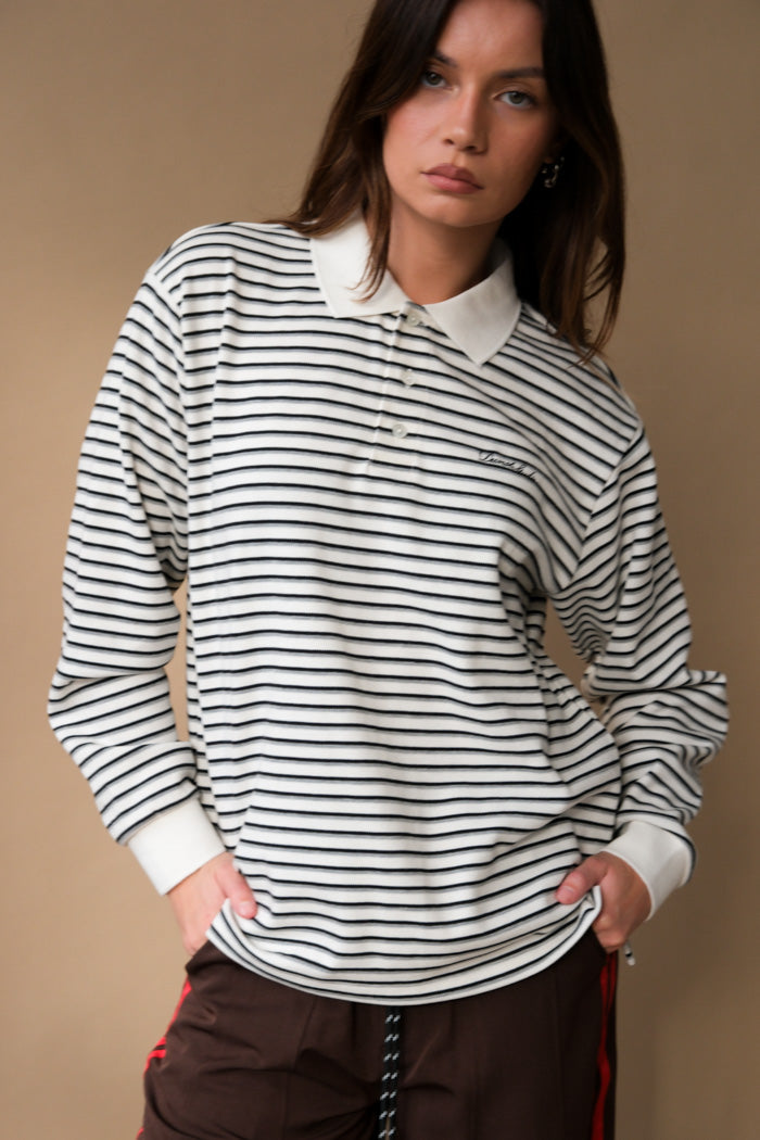 UNISEX MULTI STRIPE COLLARED T-SHIRT