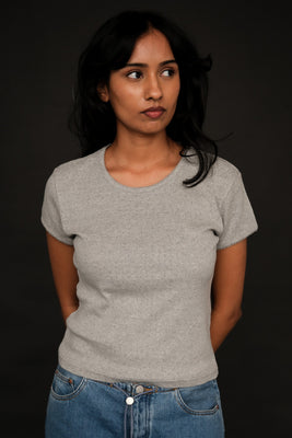 Dunst essential pointelle crochet t-shirt top grey | PIPE AND ROW