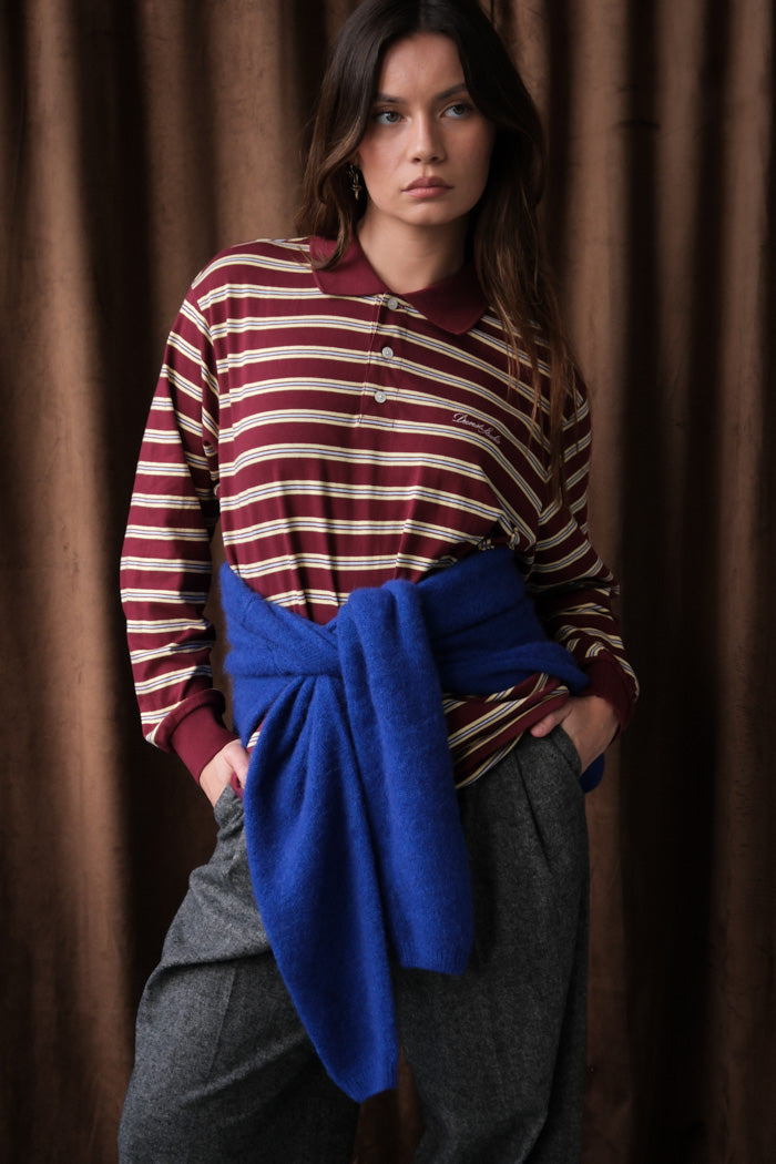 UNISEX MULTI STRIPE COLLARED T-SHIRT