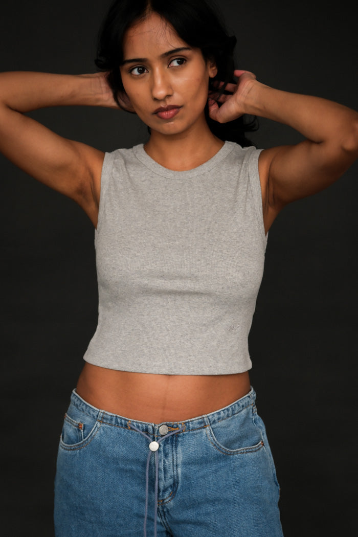 Dunst ribbed Essential cropped tank top grey | PIPE AND ROW Seattle