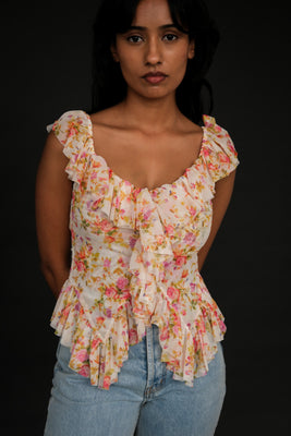 Tach Caspia layered mesh ruffle floral top V-neckline | Pipe and Row