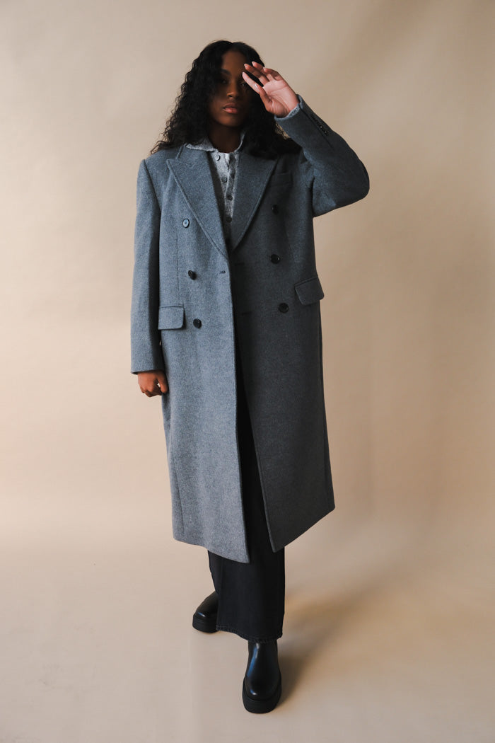 Dunst tailored double breasted wool coat heather grey | PIPE AND ROW