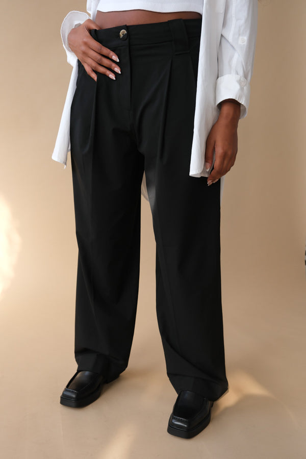 Ganni drapey melange loose pleat trouser pants black. F8075 PIPE