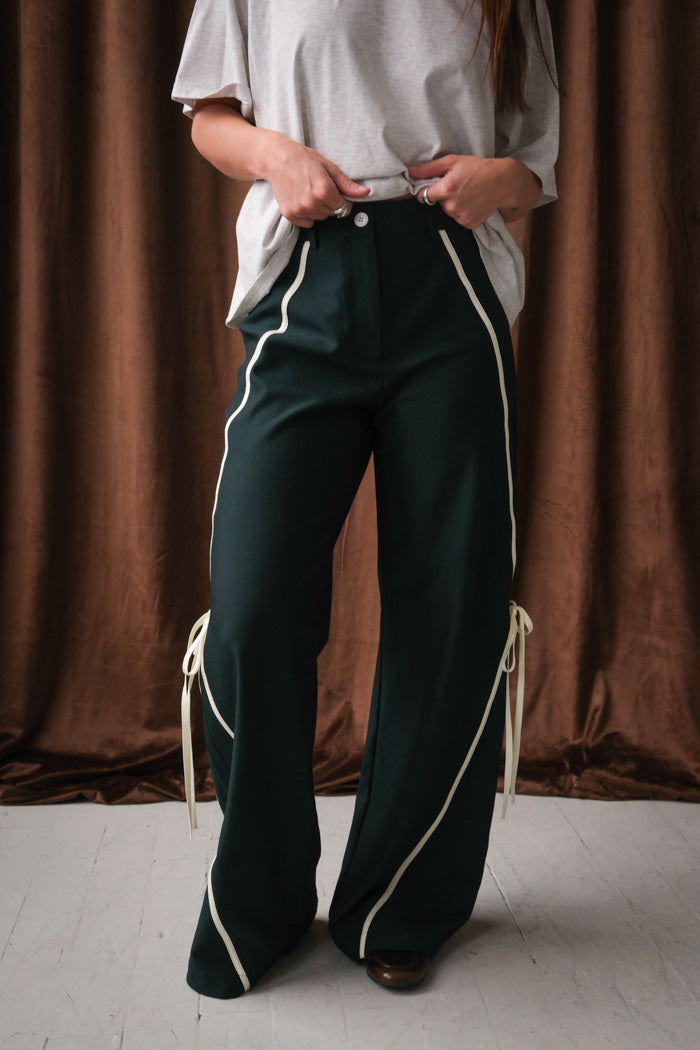 Laagam Vicky track pants dark GREEN White contrast piping | Pipe and Row GREEN / 34 (XS) Laagam Vicky track pants dark GREEN White contrast piping | Pipe and Row GREEN / 34 (XS)
