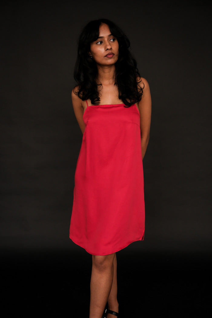 Oh Seven Days Tessa mini slip dress silky tomato red | Pipe and Row Seattle