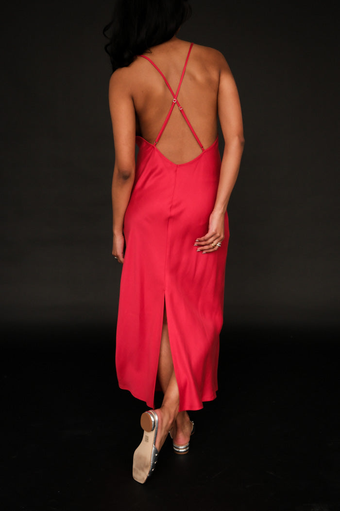 Oh Seven Days Phoebe silky slip dress tomato red | Pipe and Row