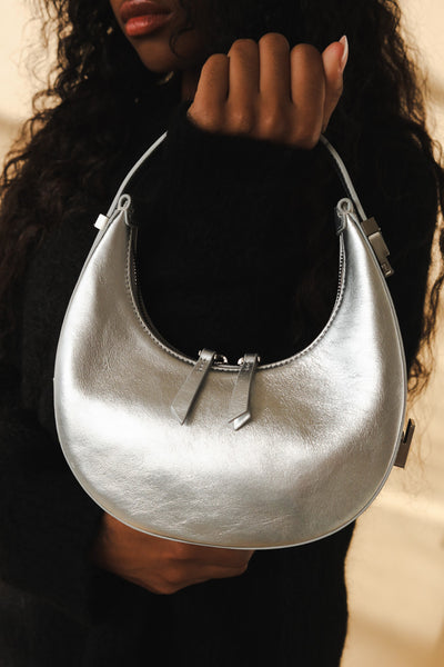 OSOI, Mini Toni Adjustable Strap Leather Hobo Bag, SILVER, Women
