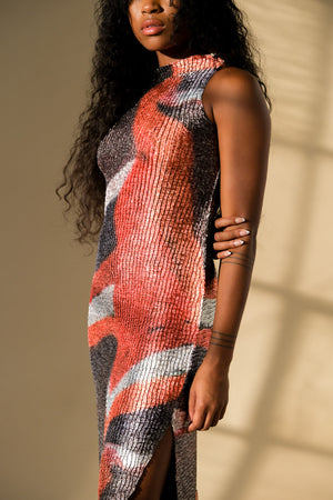 Nin Studios Skin singlet dress square pleat terra print | Pipe and Row