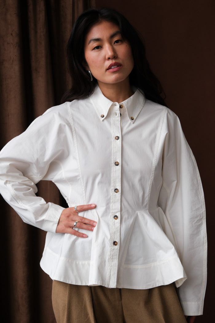STRETCH COTTON PEPLUM SHIRT