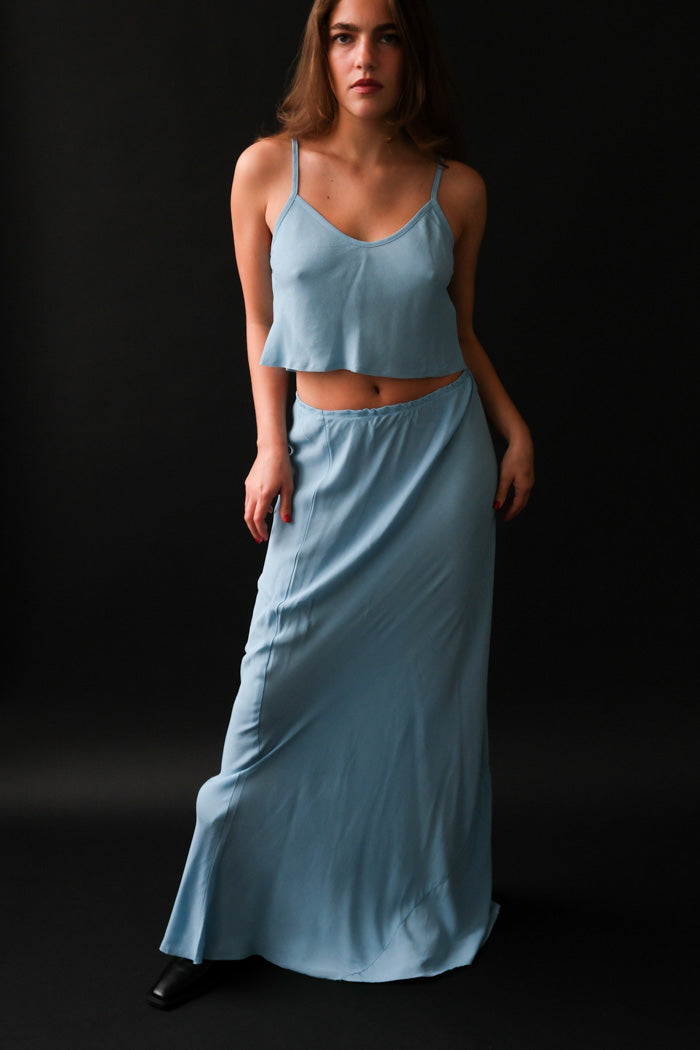 Shani classic 90's crop tank sky blue crepe upcycled | Pipe and Row Seattle