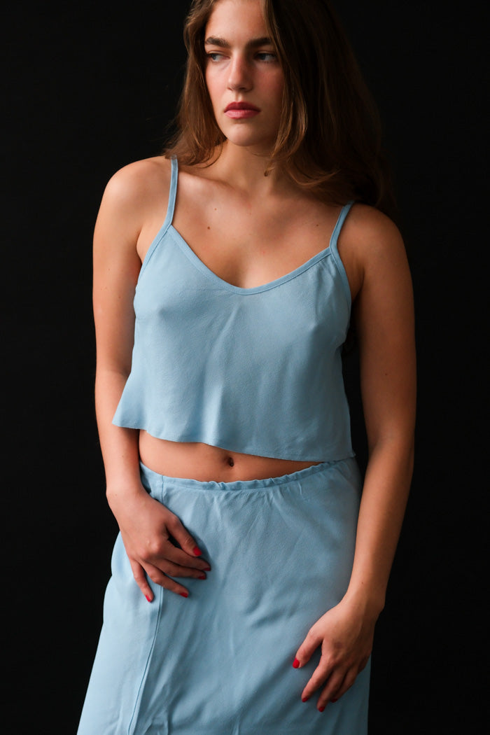 Shani classic 90's crop tank sky blue crepe upcycled | Pipe and Row Seattle