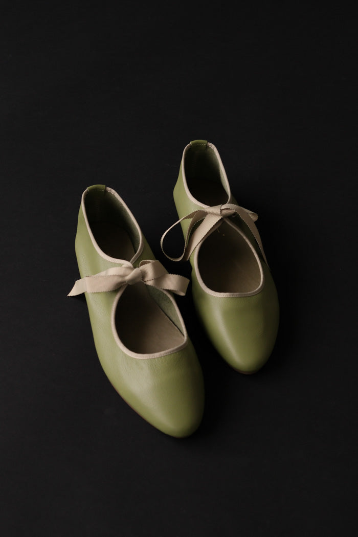 Intentionally Blank Vallet ballet flat ribbon tie matcha green | PIPE AND ROW