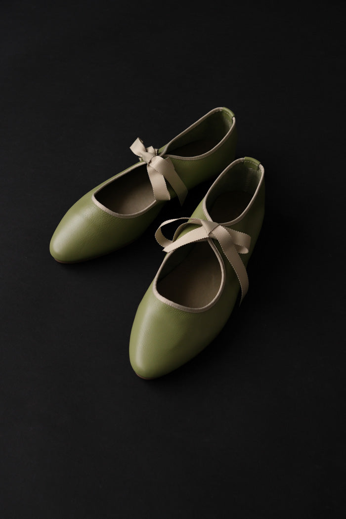 Intentionally Blank Vallet ballet flat ribbon tie matcha green | PIPE AND ROW