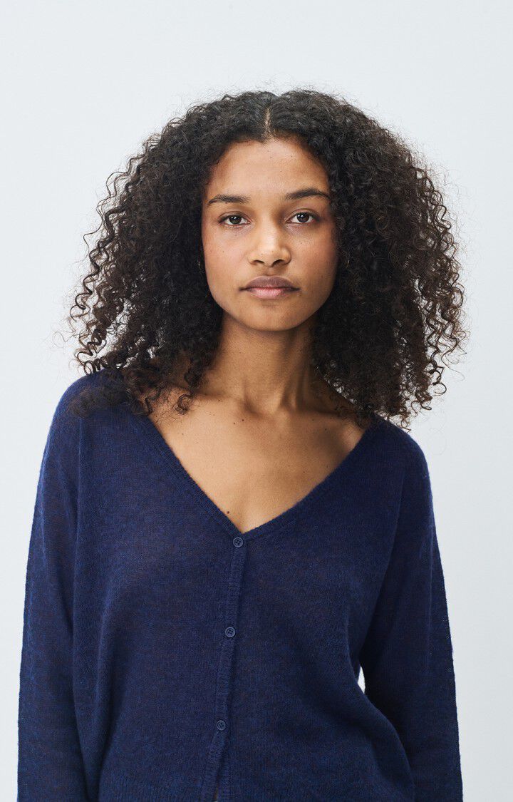 American Vintage Dumy thin knit button up cardigan navy blue | Pipe and Row