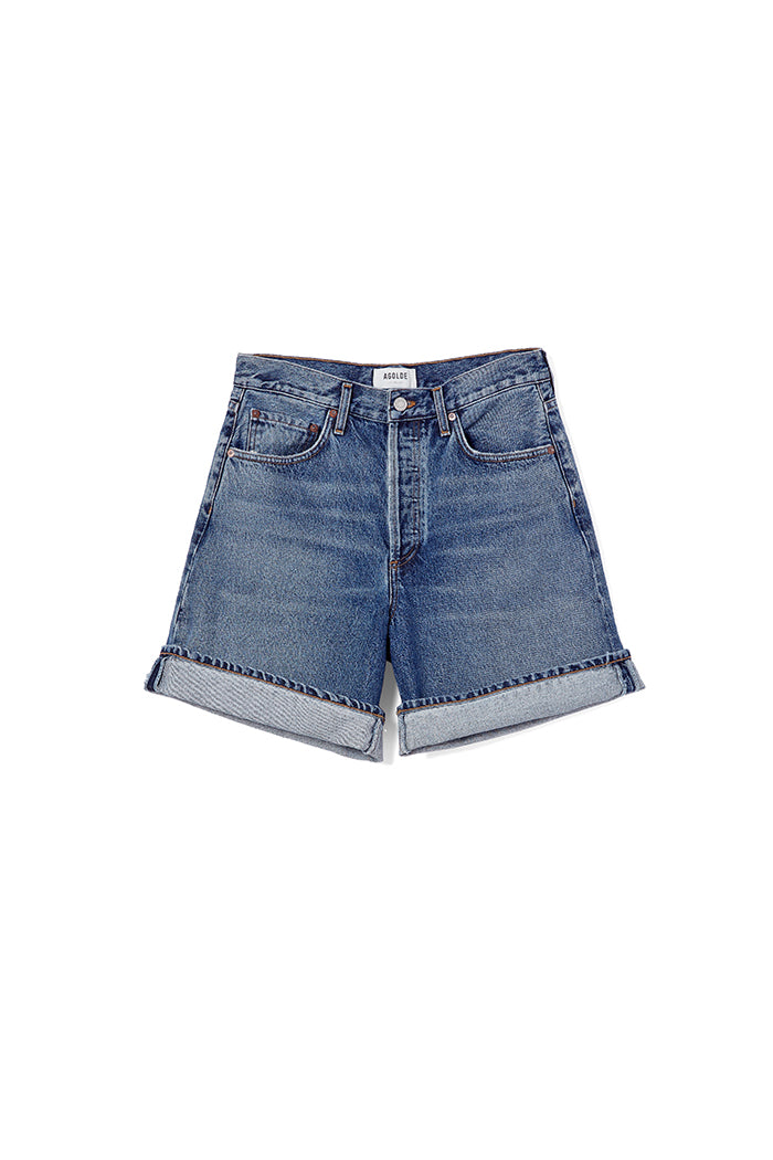 Agolde Dame cuffed jean denim short dark blue control wash | Pipe and Row