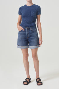 Agolde Dame cuffed jean denim short dark blue control wash | Pipe and Row