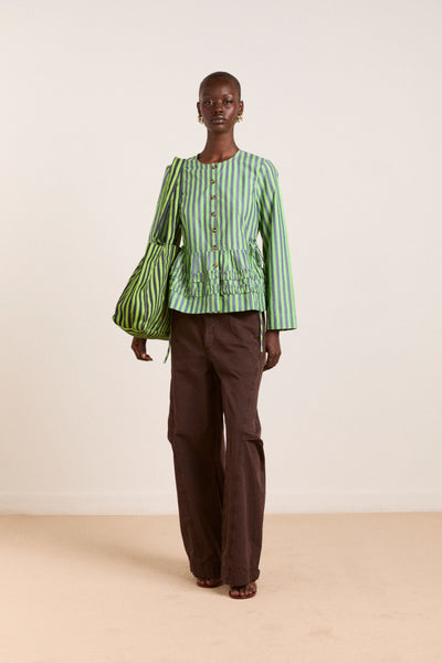 Damson Madder Madison Blouse navy pop green stripe