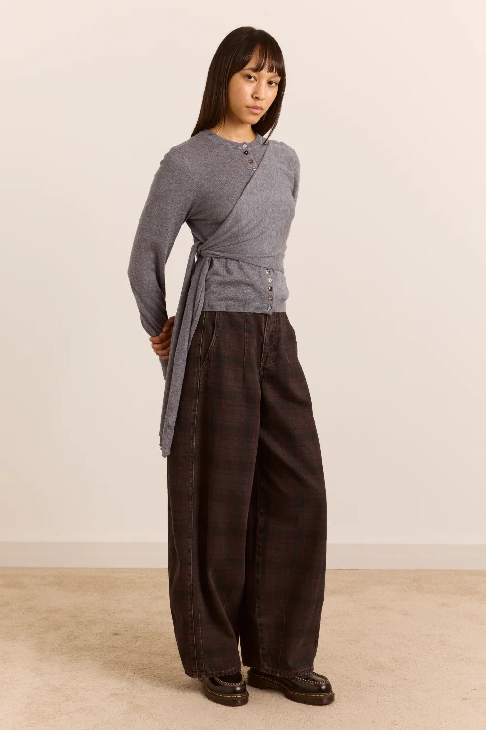Damson Madder Venna wrap cardigan grey merino wool | Pipe and Row Seattle
