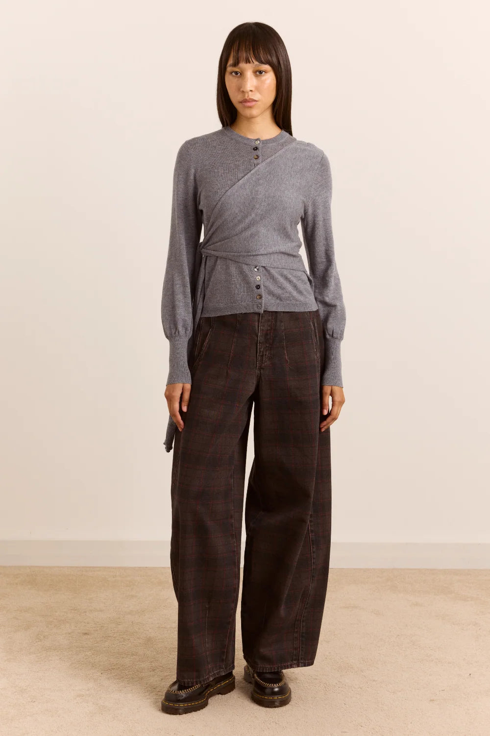 Damson Madder Venna wrap cardigan grey merino wool | Pipe and Row Seattle