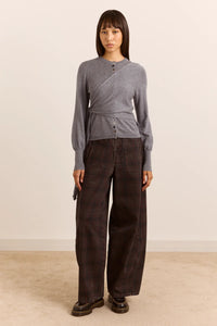 Damson Madder Venna wrap cardigan grey merino wool | Pipe and Row Seattle