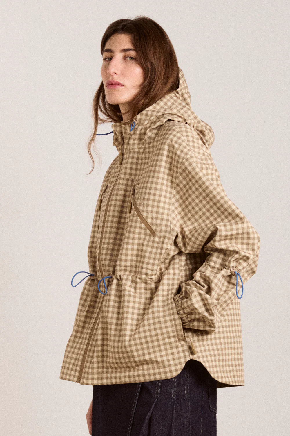 Damson Madder brown gingham check Matilda raincoat | pipe and row