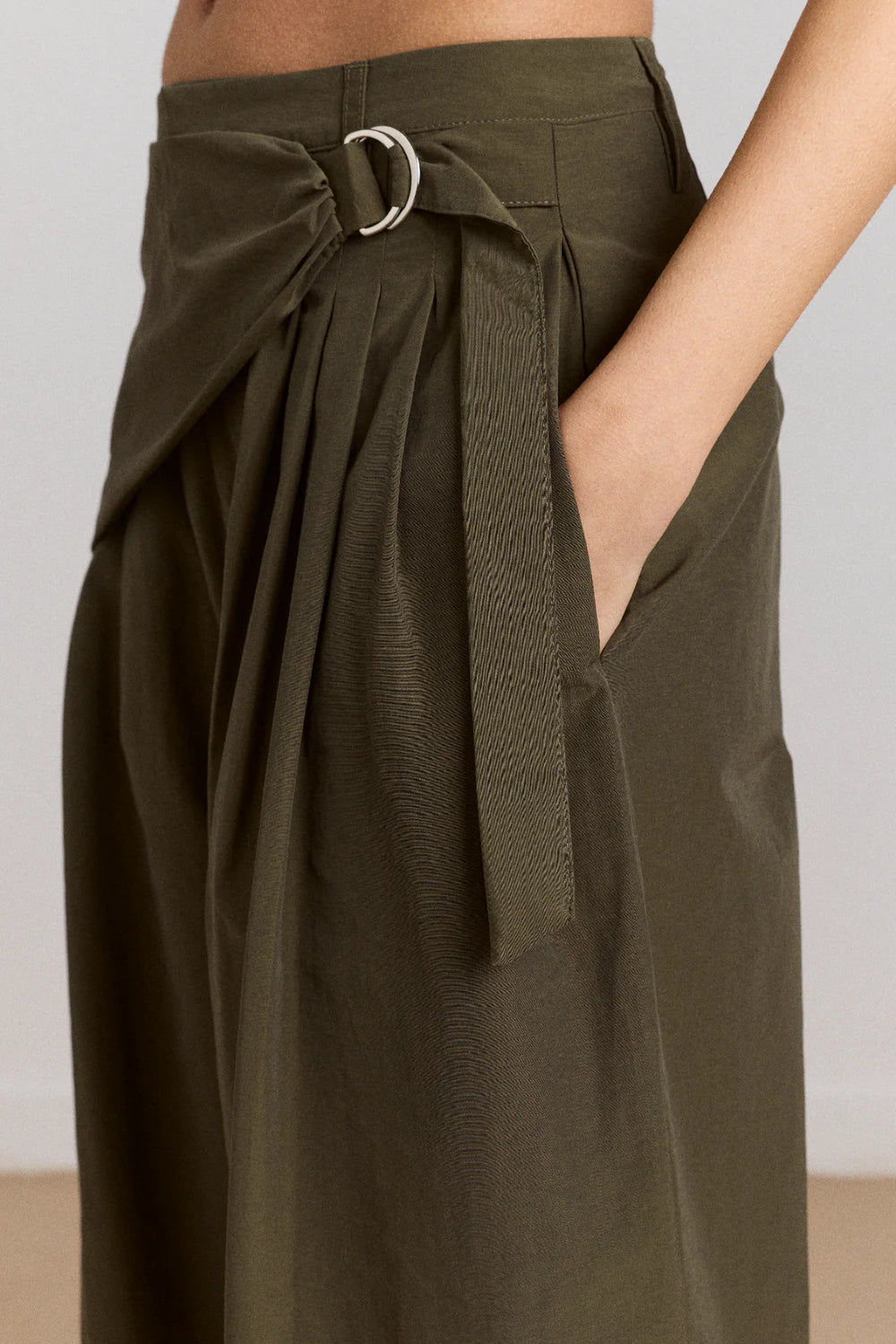 Damson Madder khaki green Fabia wide leg trouser sarong belt | Pipe and Row Seattle