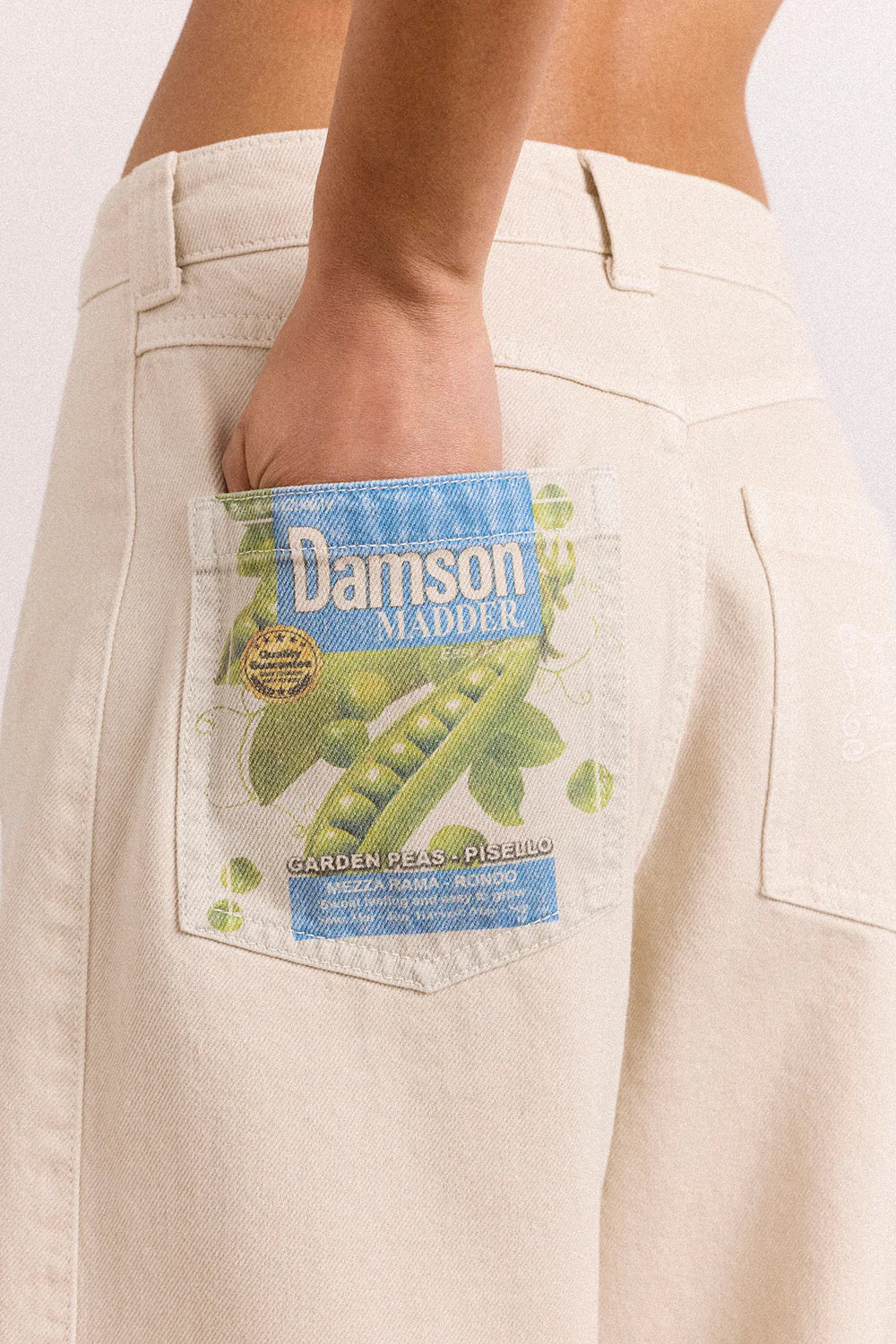 Damson Madder relaxed Erika barrel leg jean stone wash khaki pea print | Pipe and Row