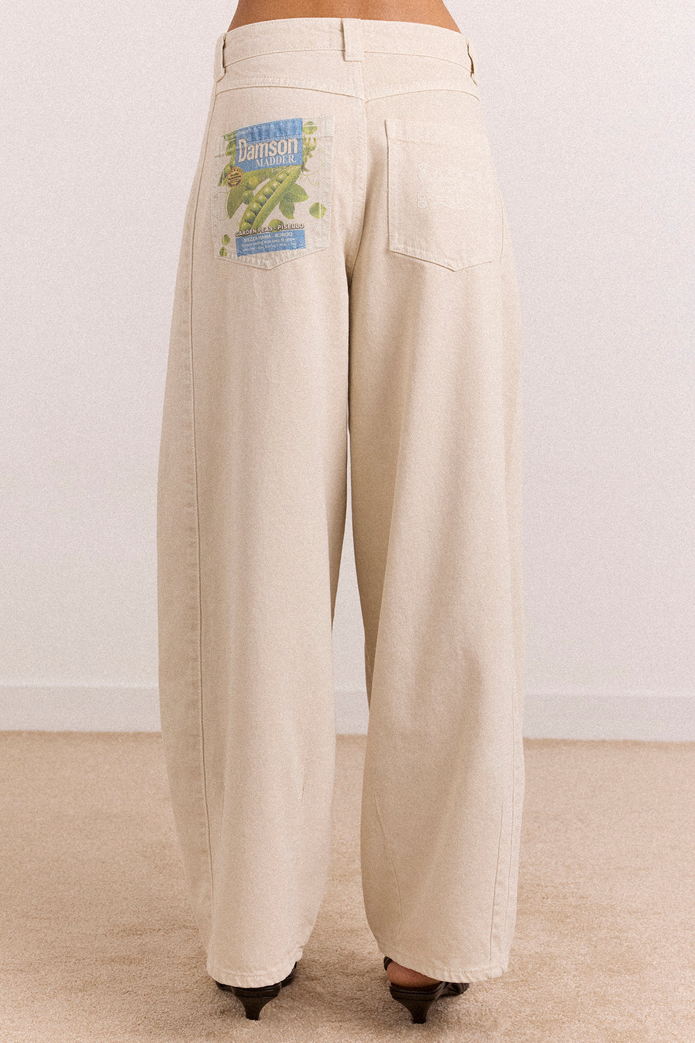 Damson Madder relaxed Erika barrel leg jean stone wash khaki pea packet print | Pipe and Row Seattle