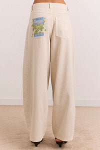Damson Madder relaxed Erika barrel leg jean stone wash khaki pea packet print | Pipe and Row Seattle