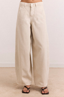 Damson Madder relaxed Erika barrel leg jean stone wash khaki pea print | Pipe and Row