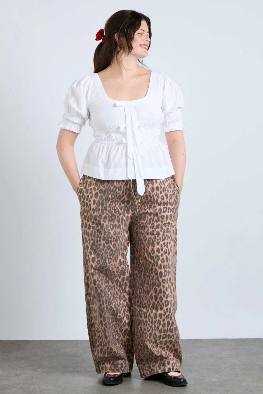 Damson Madder wide leg Rafe leopard denim trousers tie waist Damson Madder wide leg Rafe leopard denim trousers tie waist