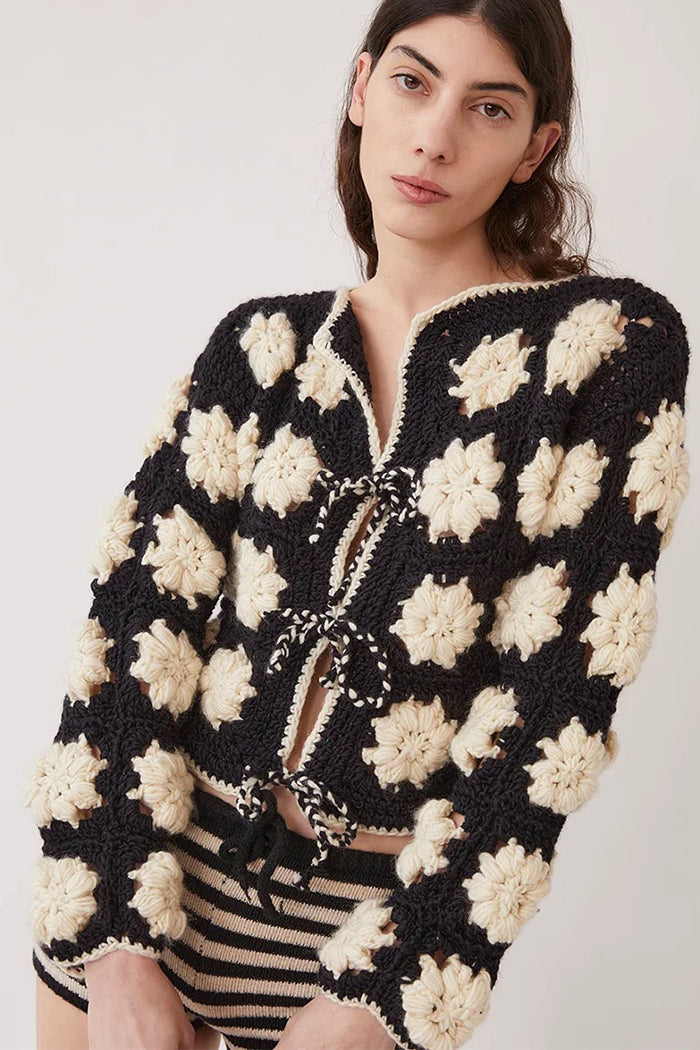 Tach Dana crochet knit sweater cardigan crochet cream flowers | Pipe and Row
