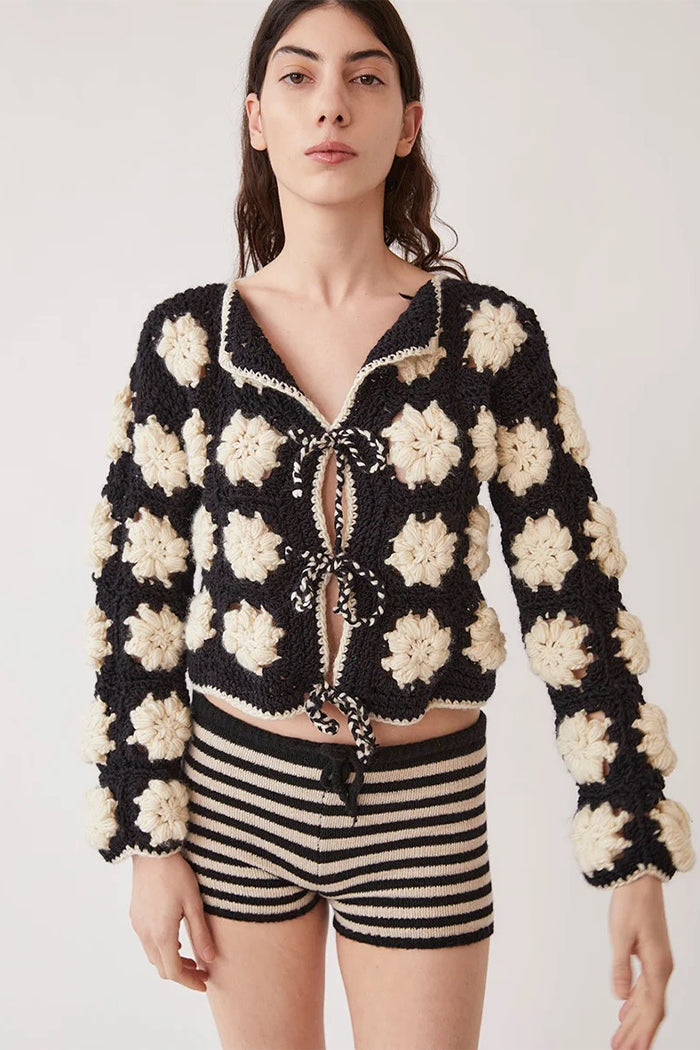 Tach Dana crochet knit sweater cardigan crochet cream flowers | Pipe and Row