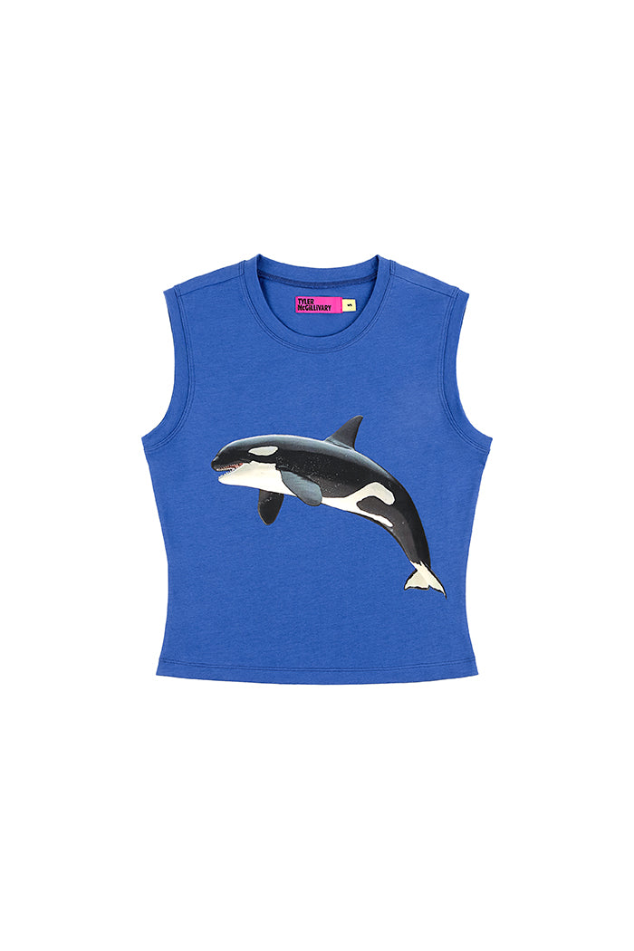 Tyler Mcgillivary royal blue Dover tank top with Orca whale graphic | PIPE AND ROW