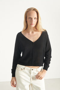 American Vintage Dumy thin knit button up cardigan black | Pipe and Row