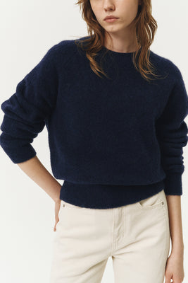 Dunst unisex shaggy textured marled wool navy blue sweater | pipe and row