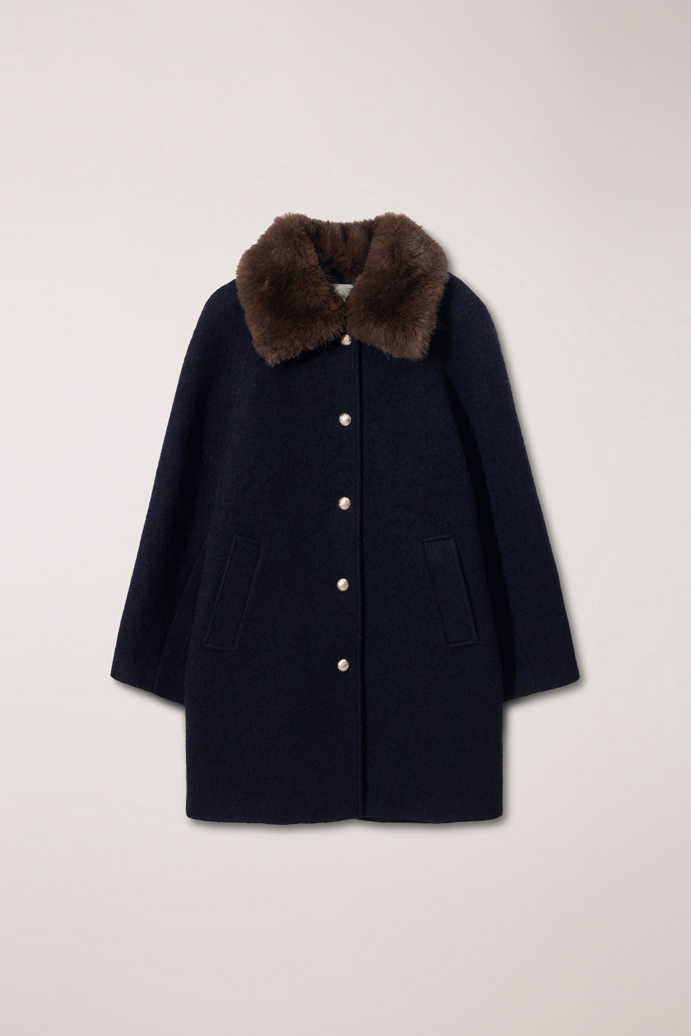 Dunst boucle wool half coat removable faux fur collar | Pipe and Row