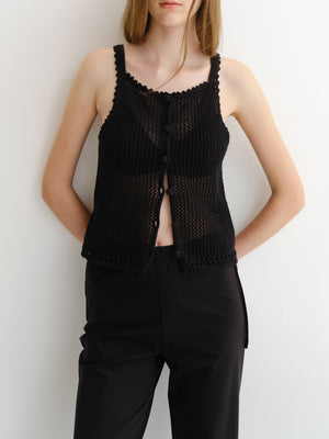 Dunst button up crochet bustier knit tank top black linen cotton | PIPE AND ROW