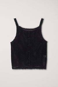 Dunst button up crochet bustier knit tank top black linen cotton | PIPE AND ROW