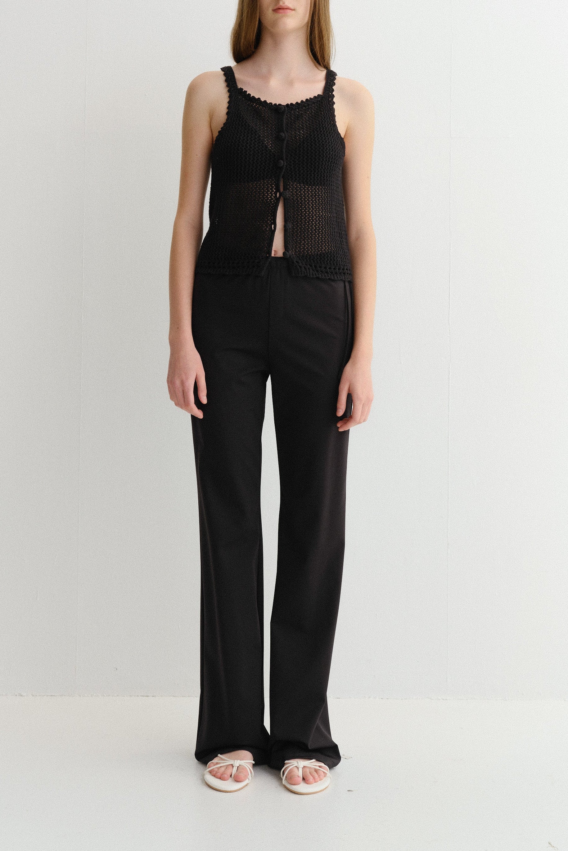 Dunst button up crochet bustier knit tank top black linen cotton | PIPE AND ROW Seattle