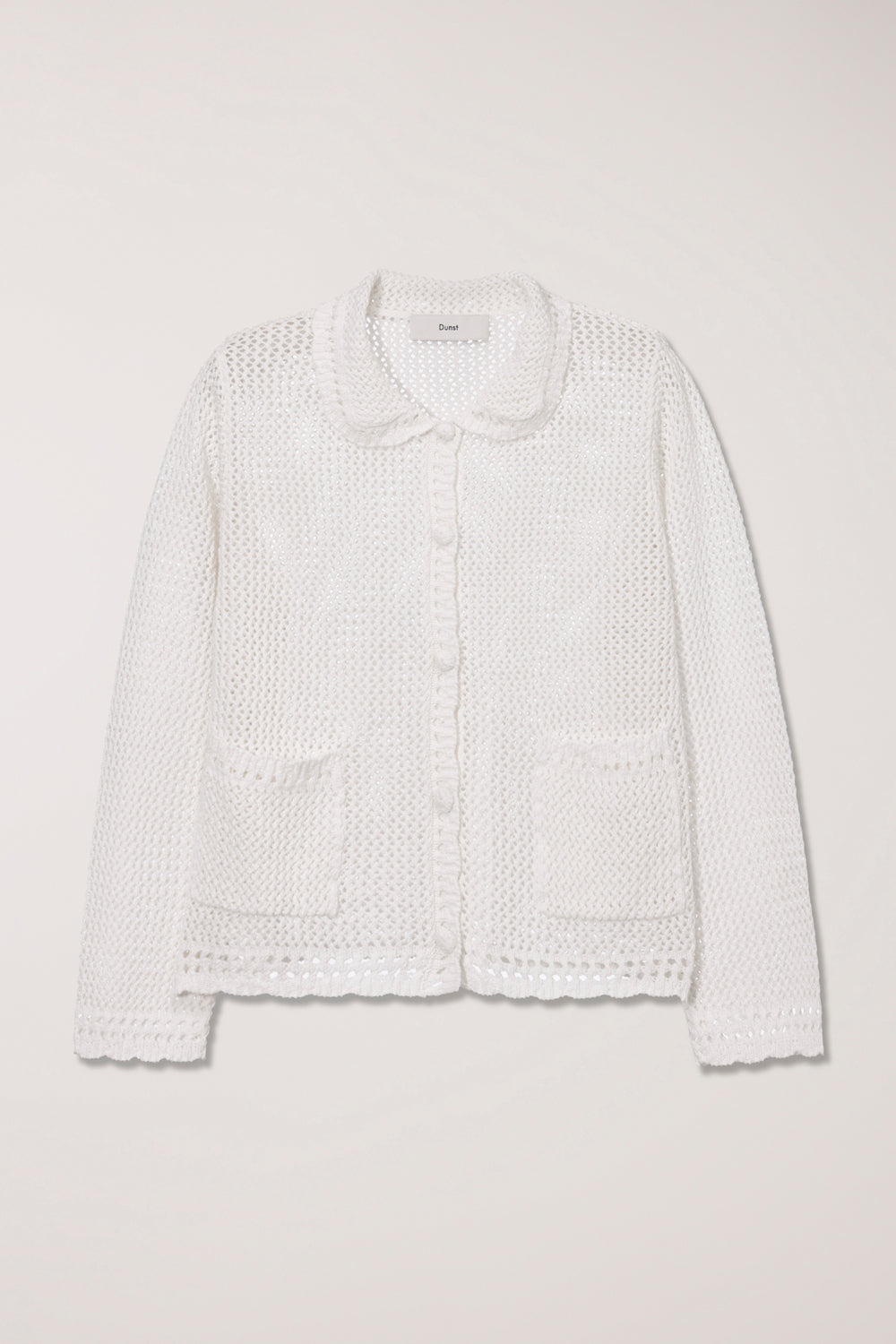 Dunst collared crochet knit cardigan ivory white UDSW6B221IV PIPE AND ROW