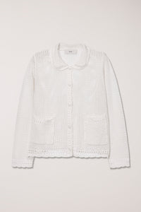 Dunst collared crochet knit cardigan ivory white UDSW6B221IV PIPE AND ROW