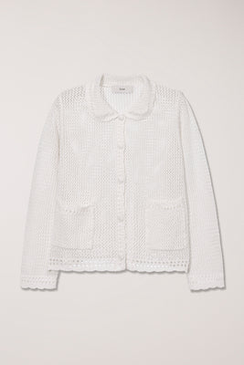 Dunst collared crochet knit cardigan ivory white UDSW6B221IV PIPE AND ROW